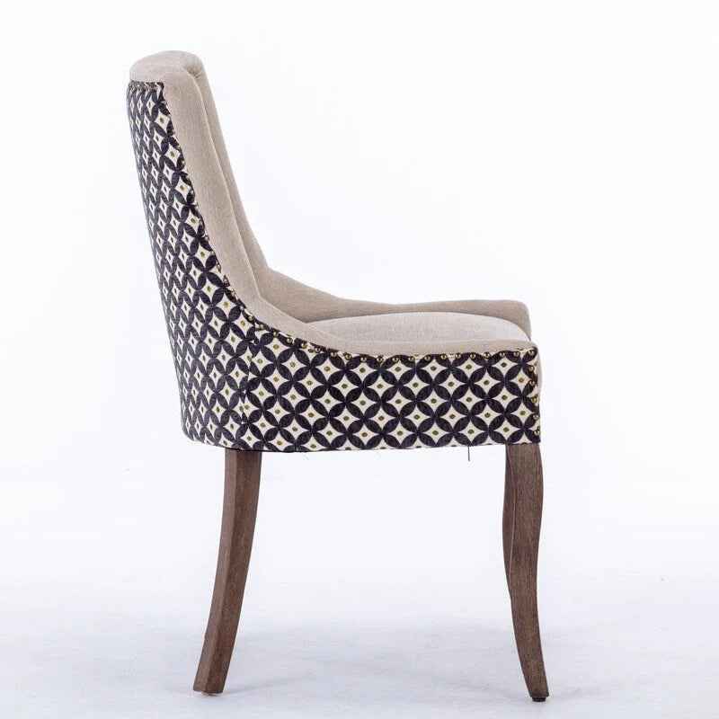 Fabric Upholstered Dining Chair with Nailhead Trim and Wood Legs