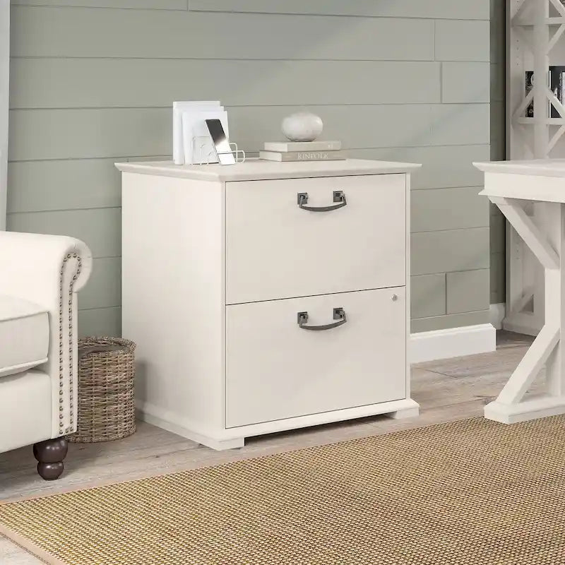 Farmhouse Two Drawer Lateral File Cabinet with Lock Silver Hardware