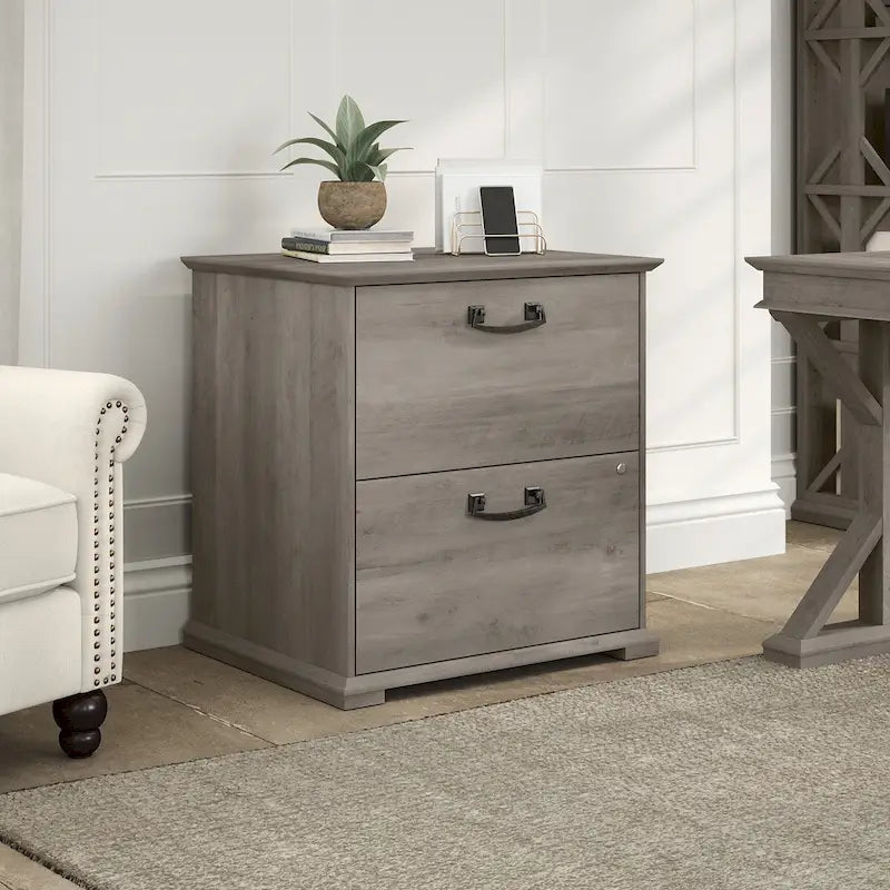 Farmhouse Two Drawer Lateral File Cabinet with Lock Silver Hardware