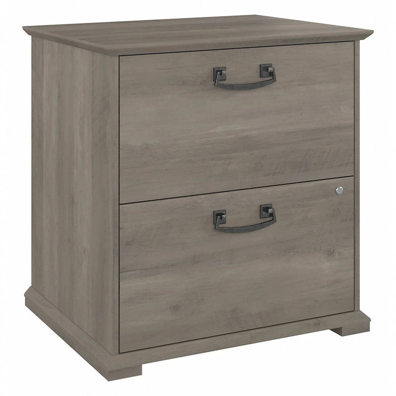Farmhouse Two Drawer Lateral File Cabinet with Lock Silver Hardware