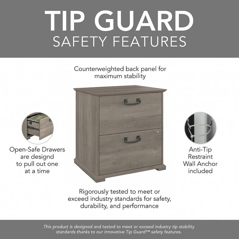 Farmhouse Two Drawer Lateral File Cabinet with Lock Silver Hardware