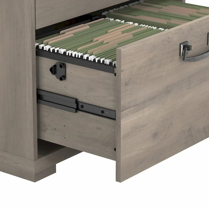 Farmhouse Two Drawer Lateral File Cabinet with Lock Silver Hardware