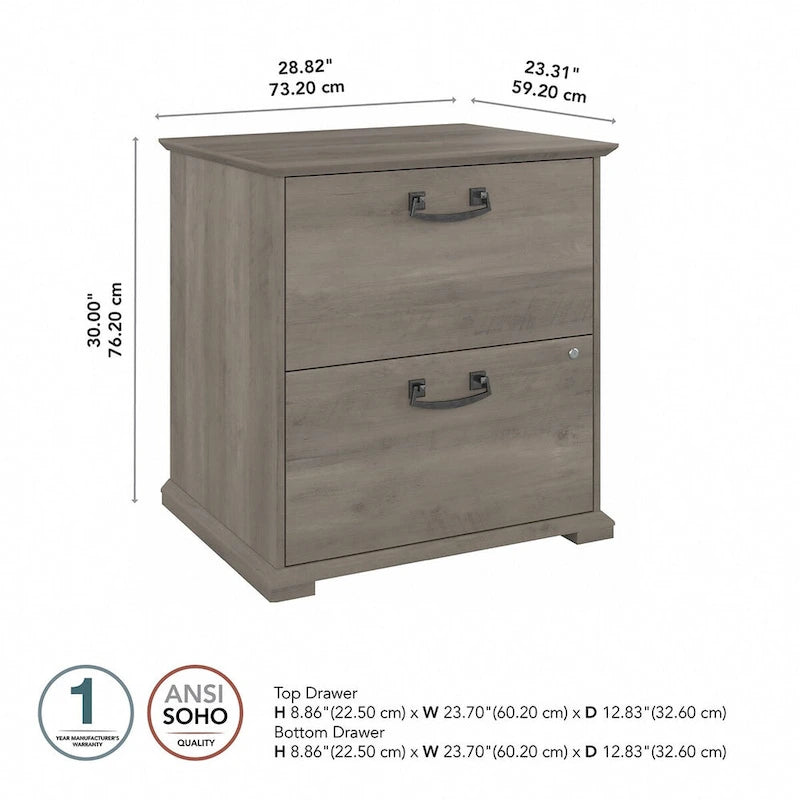 Farmhouse Two Drawer Lateral File Cabinet with Lock Silver Hardware