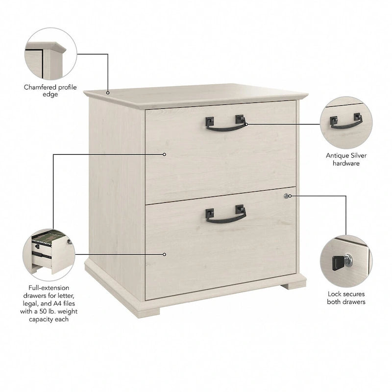 Farmhouse Two Drawer Lateral File Cabinet with Lock Silver Hardware