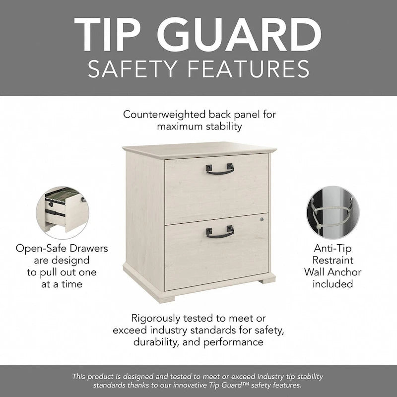 Farmhouse Two Drawer Lateral File Cabinet with Lock Silver Hardware