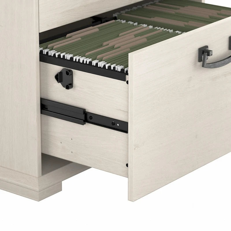 Farmhouse Two Drawer Lateral File Cabinet with Lock Silver Hardware