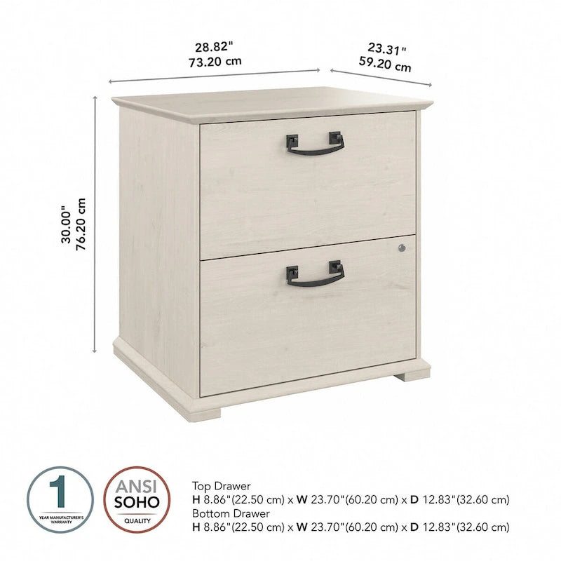 Farmhouse Two Drawer Lateral File Cabinet with Lock Silver Hardware