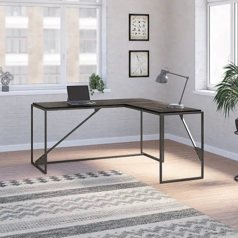 Industrial Rectangular Office Desk with Weathered Top and Steel Frame